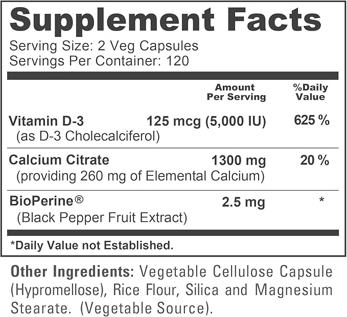 NusaPure Super Calcium with Vitamin D 3 &amp Calcium Citrate - Suitable for Vegetarian/Vegan Non - GMO - 1300mg - 240 Capsules