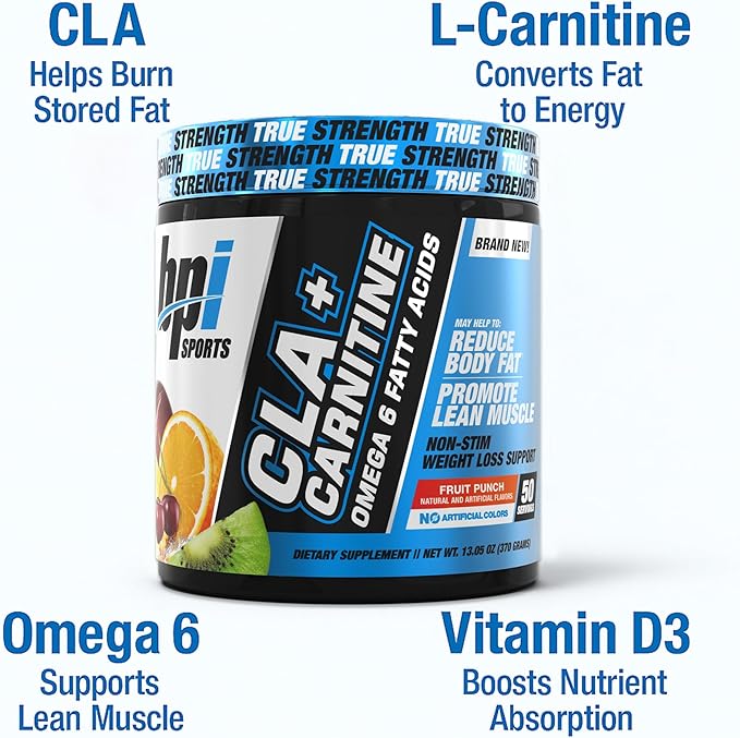 BPI Sports CLA+Carnitine – CLA L Carnitine &amp Linoleic Acid – L Carnitine Supplement for Weight Loss Metabolism &amp Lean Muscle – Caffeine Free – Fruit Punch – 50 Servings – 12.34 oz
