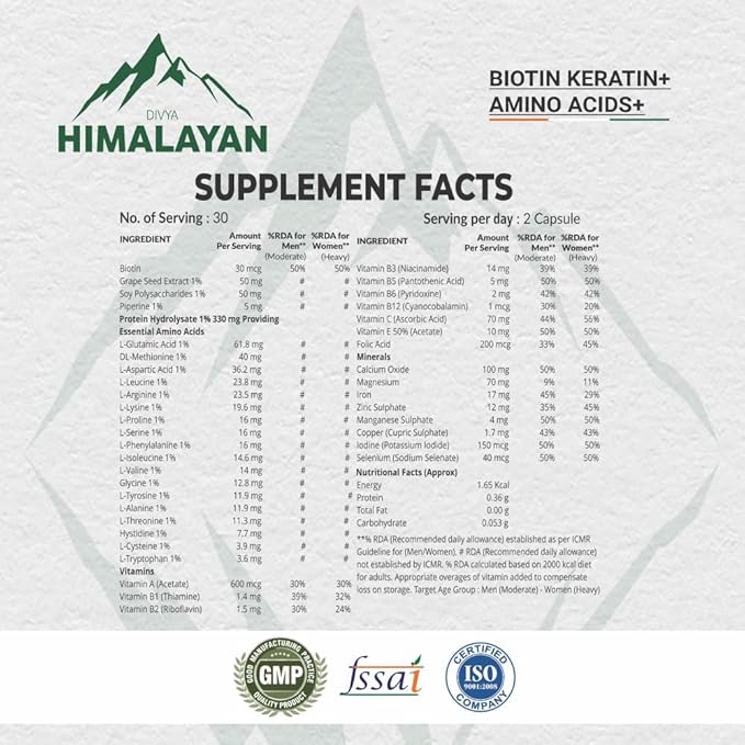 10000 MCG Biotin Supplement Capsules Promote Hair Skin &amp Nails Health Enriched with Sesbania grandiflora Vitamin C Grape Seed &amp Bamboo Extract for Men Women - 60 Capsule