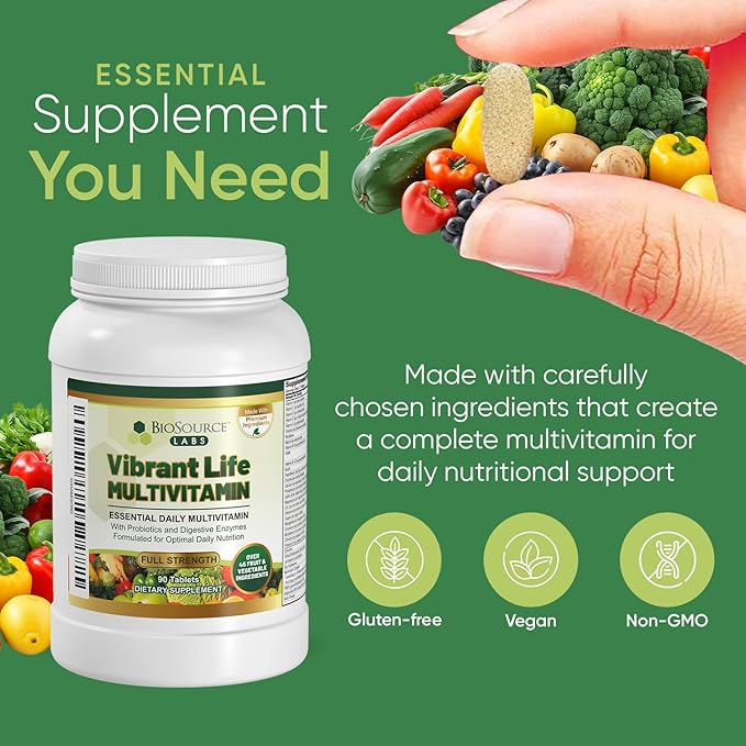 Vibrant Life Multivitamin with Probiotics Digestive Enzymes &amp B-Complex – Over 45 Fruits and Veggies Non-GMO Gluten-Free Daily Vitamins &amp Minerals for Men &amp Women (30-Day Supply)