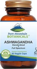 Pure Mountain Botanicals Ashwagandha Capsules - 90 Kosher Vegan Caps with 475mg Organic Ashwagandha Root &amp Potent Ashwagandha Extract