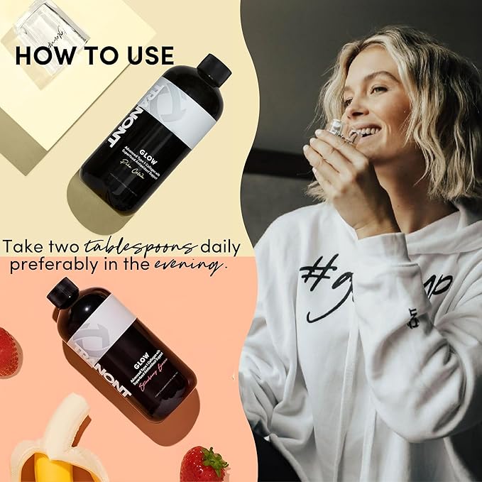 Tranont Glow Liquid Collagen for Women | Multi Collagen Peptides with Hyaluronic Acid &amp Biotin | Hair Skin &amp Nail Support | Hydrolyzed Collagen Shot | Strawberry Banana &amp Piña Colada | 30