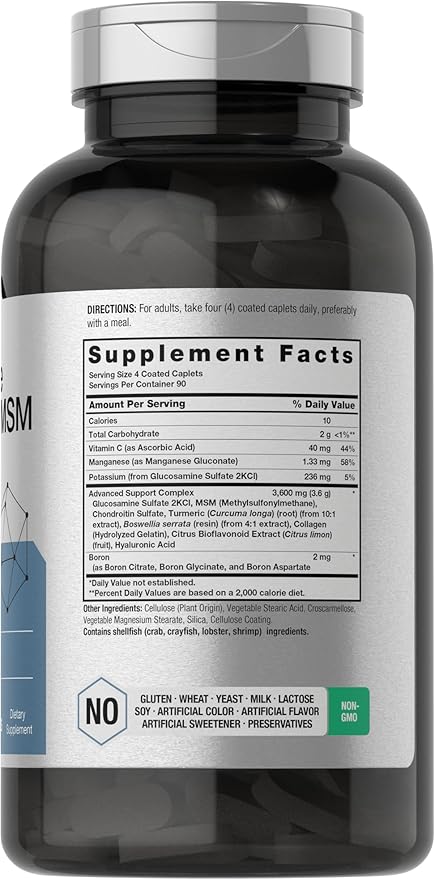Horbäach Glucosamine Chondroitin MSM | 360 Caplets | Advanced Formula with Turmeric | Non-GMO Gluten Free