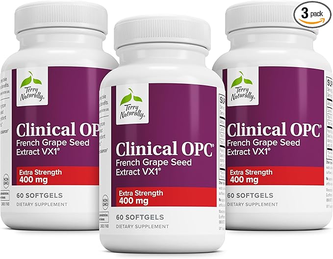 Terry Naturally Clinical OPC Extra Strength - Cardiovascular Health &amp Focus Support - Supplement with Grape Seed Extract - Immune Support Supplement - 60 Softgels (Pack of 3)