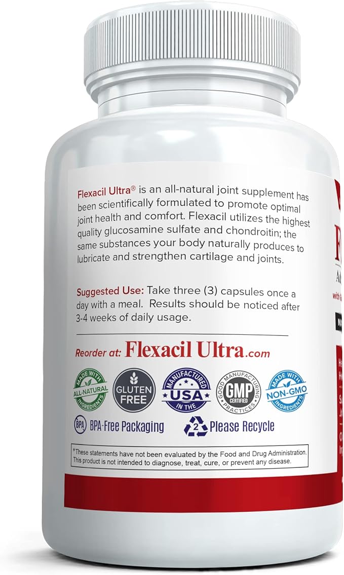 (3 Bottles Maximum Strength Joint Health &amp Support Supplement | Glucosamine Chondroitin Hyaluronic Acid &amp MSM | Flexibility Support for Healthy Knee &amp Back. 60 Capsules Each