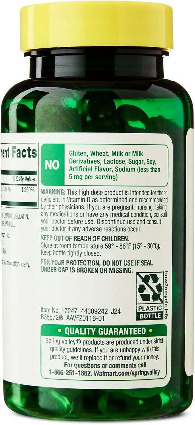 SUREFECT Spring Valley Vitamin D3 250mcg (10000 IU) - 200 Softgels - Bone &amp Immune Support Soy &amp Gluten Free Organizer.