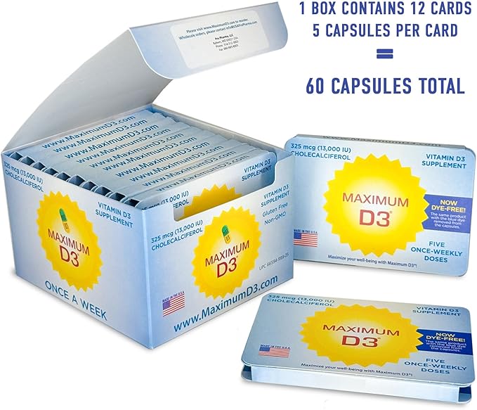 13000 IU Box 60 Capsules Total (12 Cards/Box x 5 Capsules per Card) 60-Weeks Supply