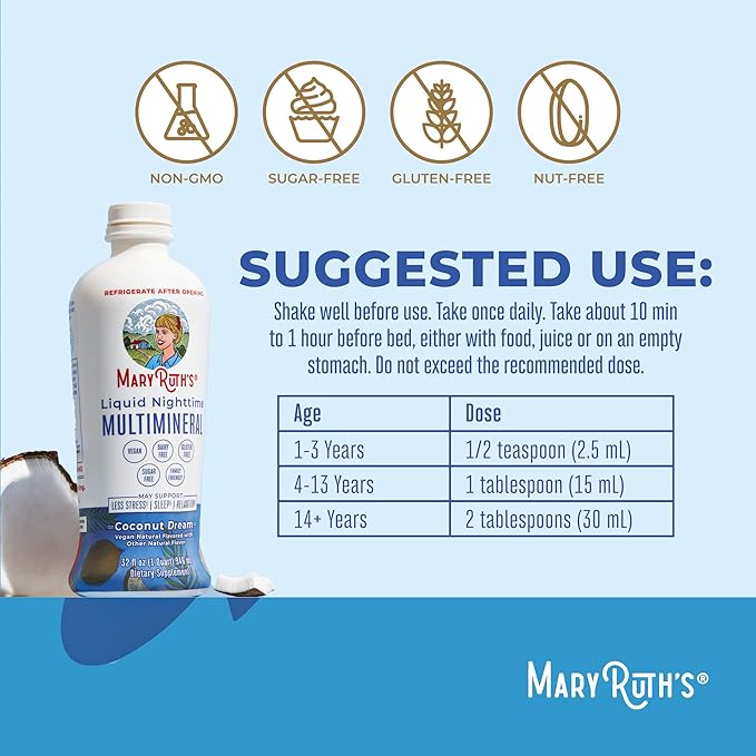 MaryRuth's Morning Multivitamin +Hair Growth (Peach Mango 30oz) Nighttime Multimineral (Coconut 32oz) &amp Probiotic Drops (4oz) | Vegan Vitamins for Beauty Bedtime Routine &amp Wellness | Non-