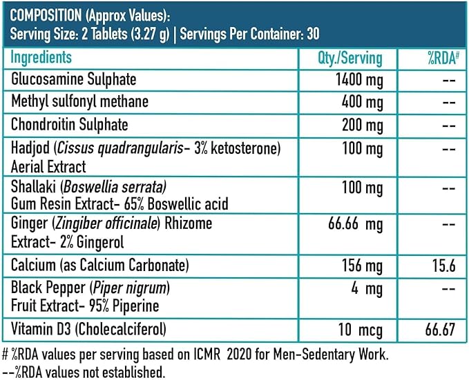 Senta VHealth K Joint Support Supplement with Glucosamine 1400mg Chondroitin Calcium and Vitamin D3 for Joint Strength Mobility and Flexibility 60 Joint Support Tablet