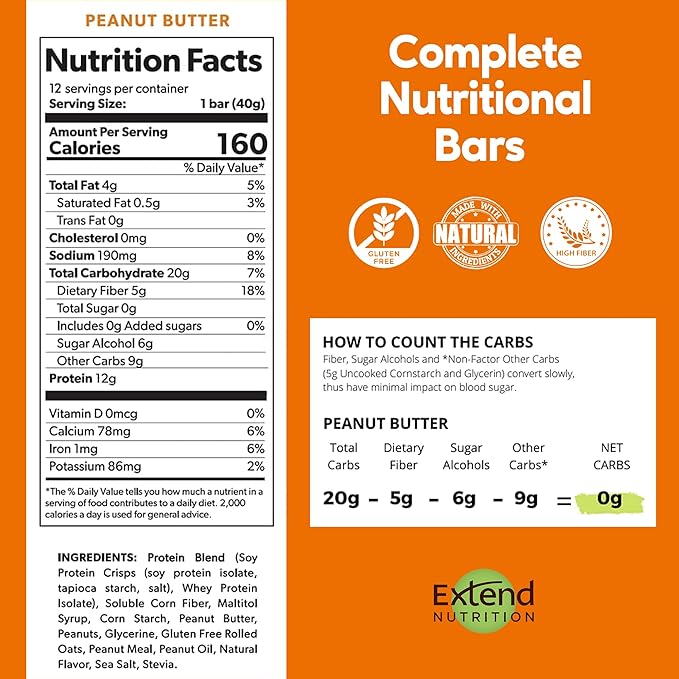 Extend Nutrition Power Pack: Sugar-Free &amp High-Protein Bars – Perfect Diabetic Snacks - Chocolate Peanut Butter &amp Peanut Butter Low Carb Keto-Friendly Energy &amp Hunger Control!
