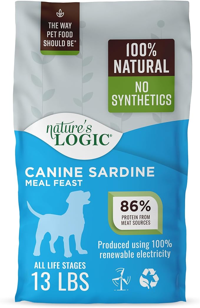 Nature's Logic Dry Dog Food - 100% Natural - No Synthetics - for All Ages Sizes Breeds - Free from Common Allergens High Protein - Sardine Meal Feast 13lbs