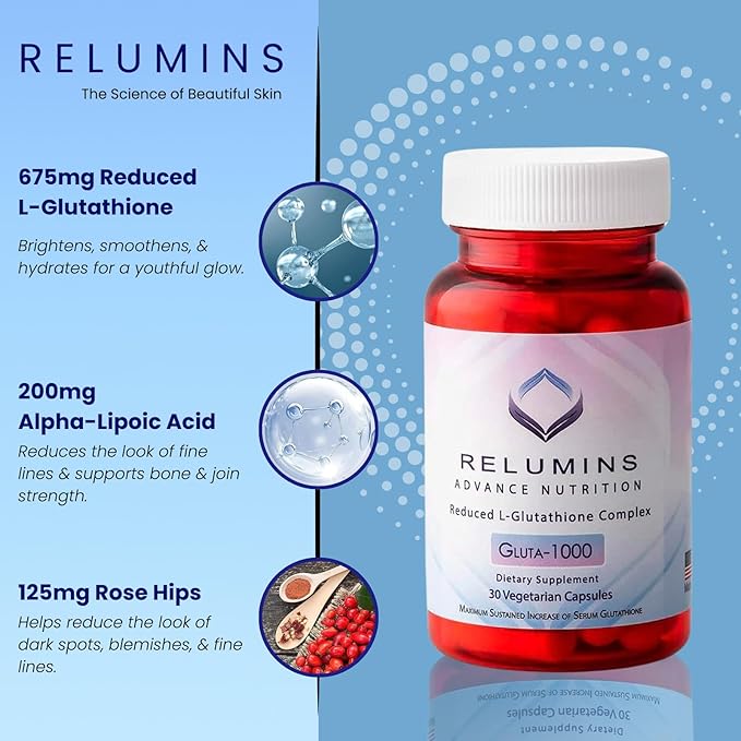 Relumins Premium Collagen &amp Gluta-1000 Bundle - 10 Sachets of Marine Collagen (Pineapple Flavor) + 60 Vegetarian Capsules - Supports Skin &amp Wellness