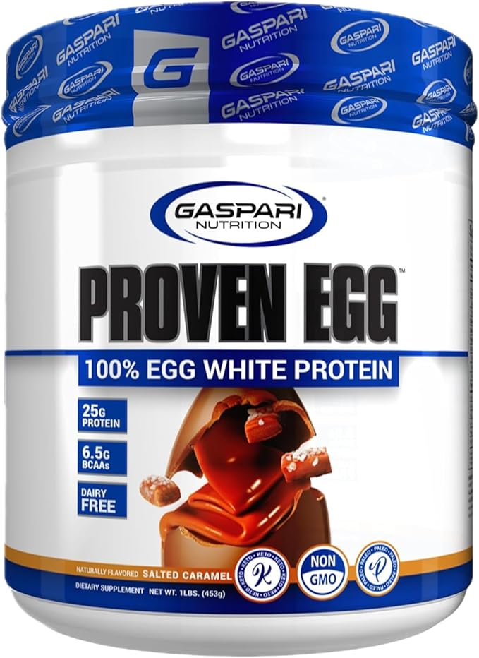 Gaspari Nutrition Proven Egg 100% Egg White Protein 25g Protein Keto Friendly Dairy and Lactose Free Soy Free (1lb Salted Caramel)