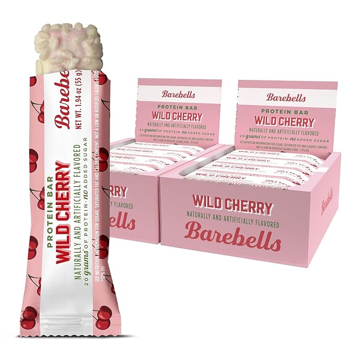 Barebells Protein Bars Wild Cherry - 12 Count Pack of 2 - 1.9oz Bars - Protein Snacks with 20g of High Protein - White Chocolate Protein Bar with 1g of Total Sugars - On The Go Protein Snack &amp Br