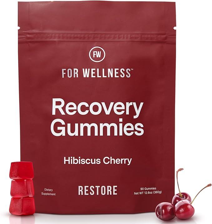 Recovery Gummies Restore - Tart Cherry Gummies for Muscle Recovery - Hibiscus Cherry Flavor with Antioxidants &amp Electrolytes Combats Soreness Boosts Energy - Vegan Non-GMO Gluten-Free - 90ct