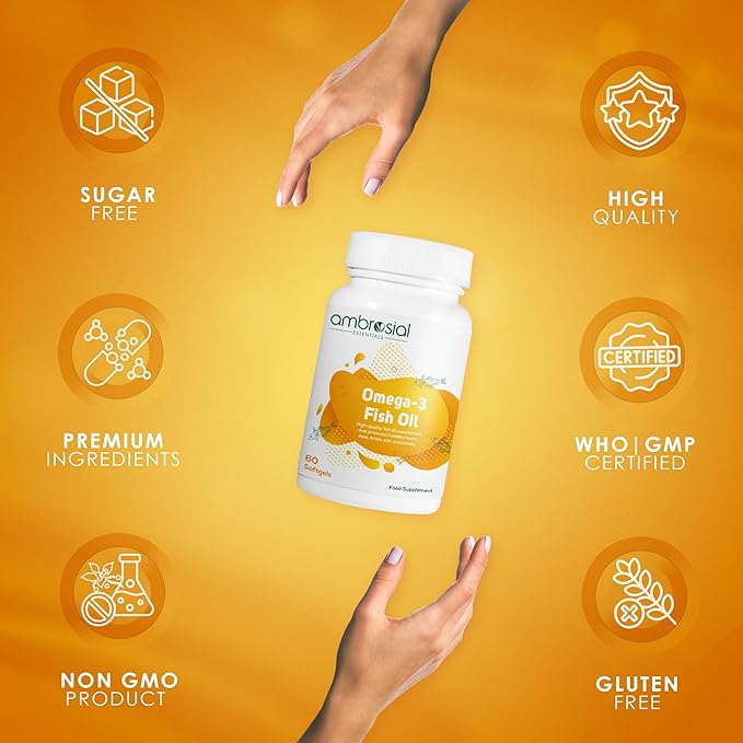 AMBROSIAL Omega 3 Fish Oil 1000mg | 180mg EPA &amp 120mg DHA (Pack of 1-60 Softgels) (Pack of 1-60 Softgels)