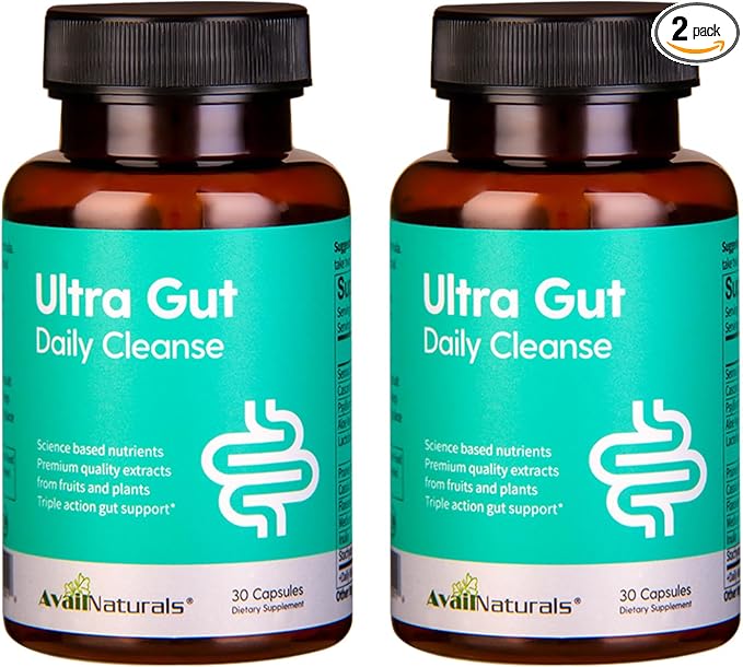 AvailNaturals Ultra Gut Daily Cleanse 15 Day Cleanse-with Senna Leaf Extract Cassia Seed 2.5 Billion Probiotics &amp Dietary Fiber30 Capsules