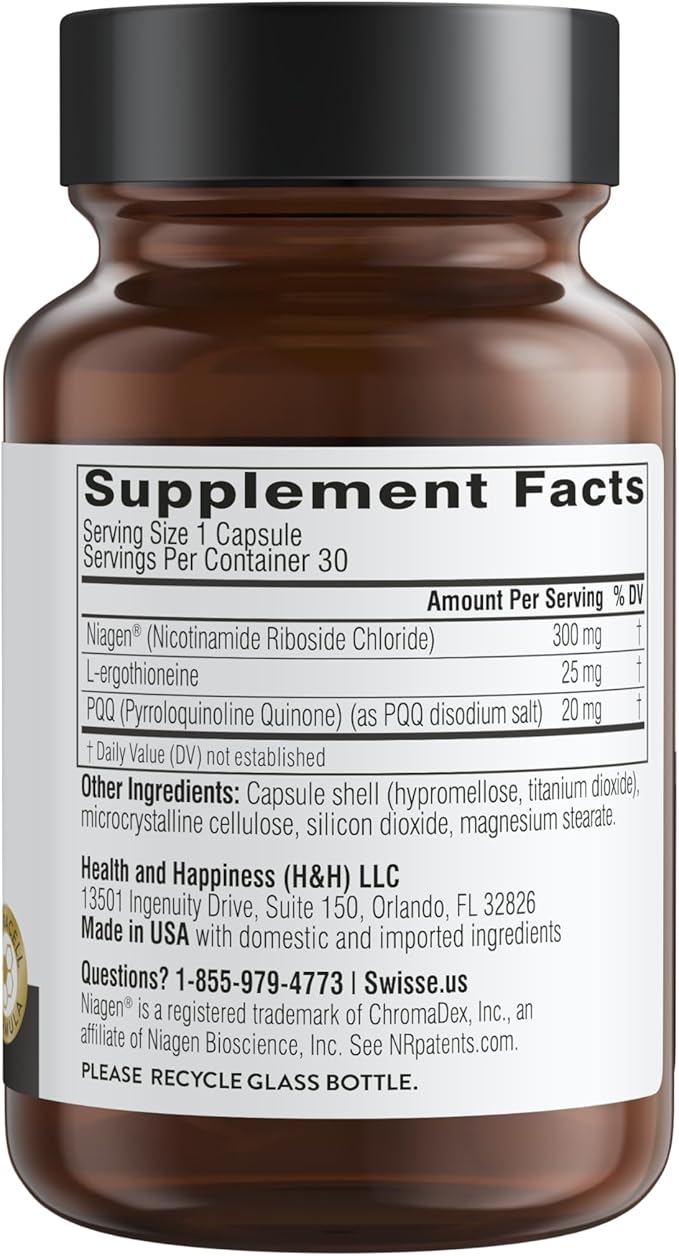 Swisse NAD+ Pro Anti-Aging | Featuring Clinically Proven 300mg Niagen® | L-Ergothioneine &amp PQQ | Supports Beauty Longevity &amp Vitality | 30 Capsules