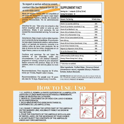 3en1 B Complex Complejo B 1000 Shot | Multi-VitaminsCalcium L-Lysine | Box with 12 Ampoules of 15ml | Energy Cognitive Function and Metabolic Health Boost.