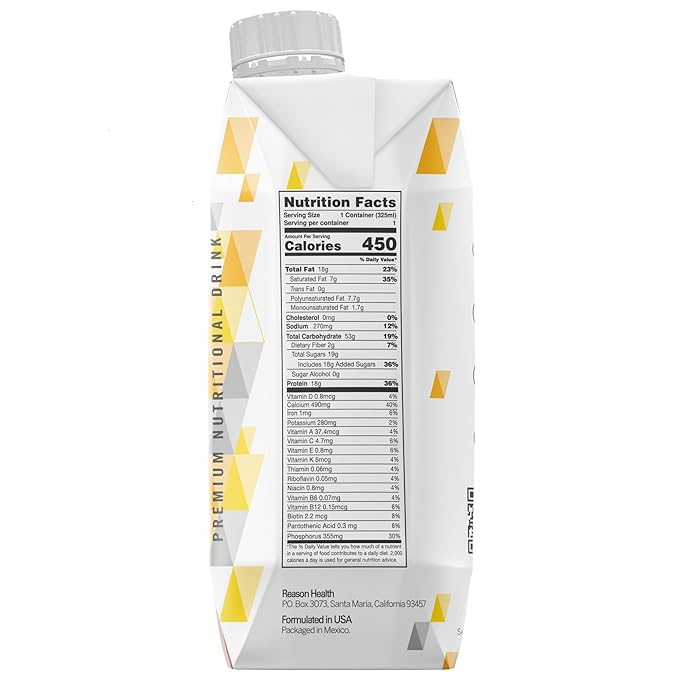 Reason Premium High Calorie Protein Drink - Free of Soy Gluten GMO Artificial Flavors and Sweeteners - NSF Certified - Lactose-Friendly Great for Tube-Feeding - Chocolate 11 oz