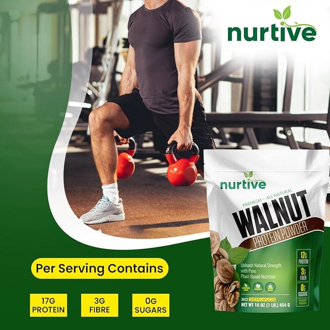 Walnut Protein Powder - Rich in Omega-3 &amp Plant-Based Protein - Antioxidant Boost - Ideal for Smoothies &amp Baking - Gluten Free Vegan Non GMO - 20 Servings (16 oz / 454 g)