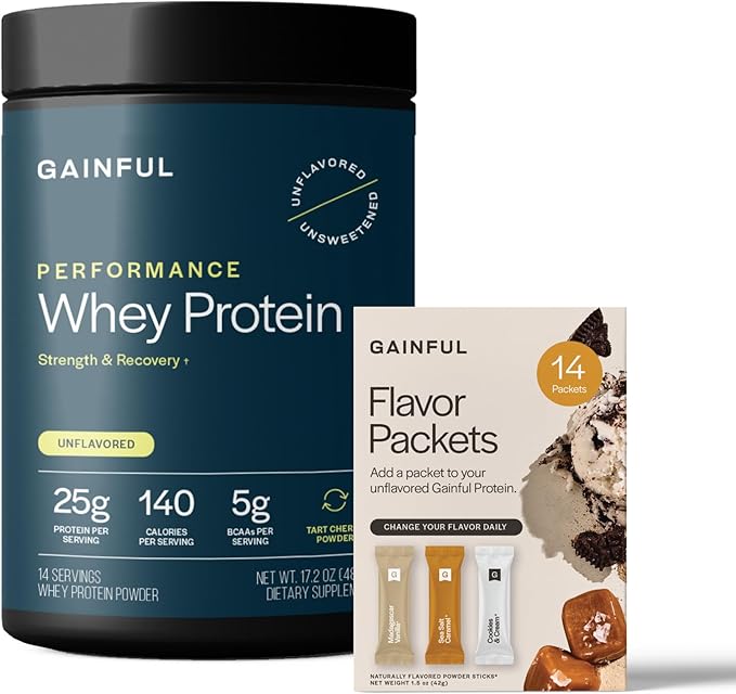 Gainful Performance Whey Protein Powder &amp Sweet Treat Flavor Bundle 25g Protein Supports Muscle Growth Recovery and Endurance No Artificial Ingredients 14 Servings + 14 Flavor Sticks