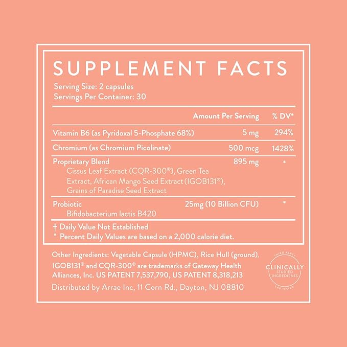 Arrae MB-1 Natural Dietary Supplement Control Appetite Increase Energy Support Healthy Metabolism 60 Capsules