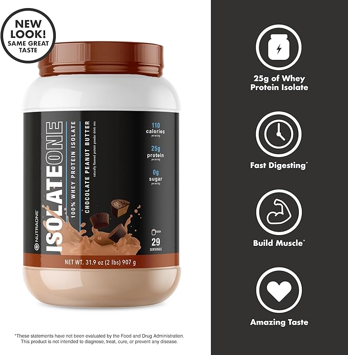 NutraOne IsolateOne Whey Protein Isolate Powder 100% Pure Whey Isolate Powder (Vanilla Ice Cream - 2 lbs.)