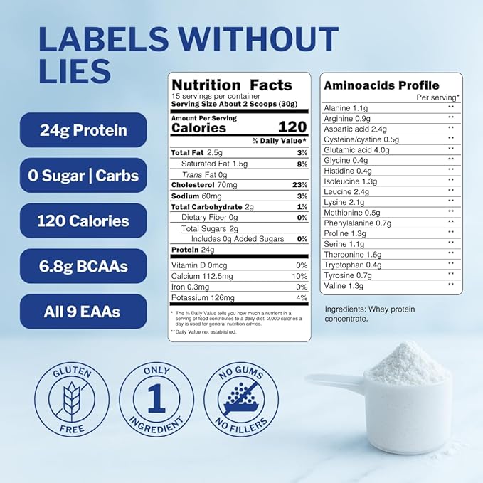 Opportuniteas Grass Fed Whey Protein Powder Concentrate - 1 Ingredient - Pure Protein Supplement for Drink Smoothie Shake Cooking &amp Baking - Non GMO Hormone Free &amp Gluten Free - 1 Pound