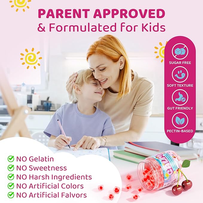 Kids Calm Magnesium Bisglycinate + Omega 3 Gummies High Absorption Magnesium Glycinate Supplement Gummy for Kids with L-Theanine Chamomile &amp Saffron Natural Calming Focus Gummies - Sugar Free