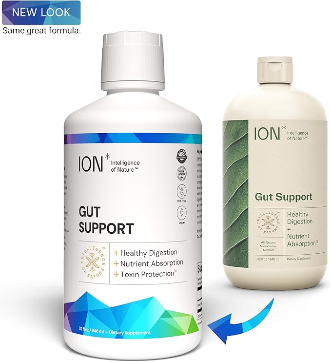ION* Intelligence of Nature Gut Support Liquid Supplement - Gut &amp Digestive Health Liquid Drops Cleanse &amp Detox with Humic Extract for Women &amp Men Adults &amp Kids 4+ - 32 fl oz (Pack o
