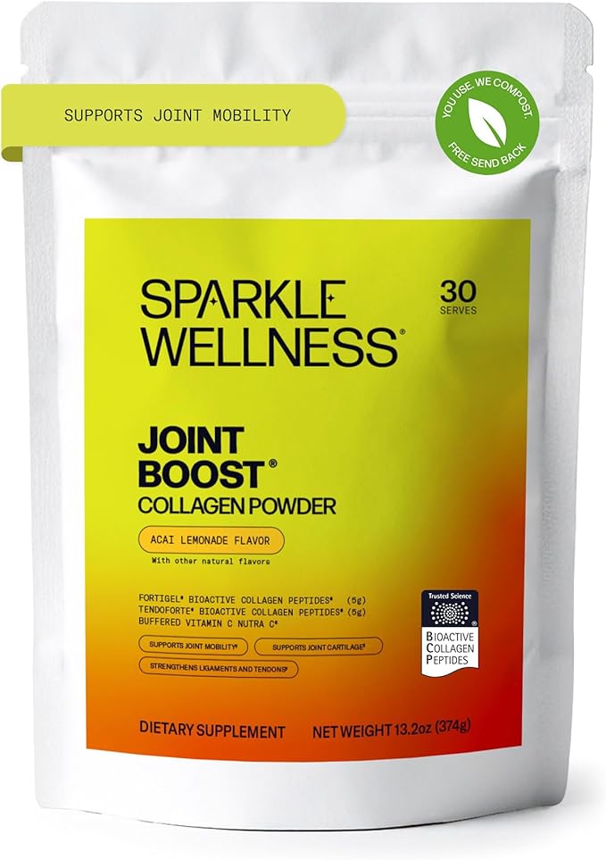 Sparkle Wellness FORTIGEL &amp TENDOFORTE Collagen Peptides | Collagen with Calcium Ascorbate Vitamin C to Support Joint Mobility Tendon &amp Ligament Health | Joint Boost (Acai Lemonade) [30-Serve