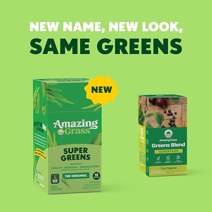 Amazing Grass Greens Blend Superfood: Super Greens Powder Smoothie Mix with Spirulina Chlorella Beet Root Powder Digestive Enzymes Prebiotics &amp Probiotics Original 15 Servings (Packaging May