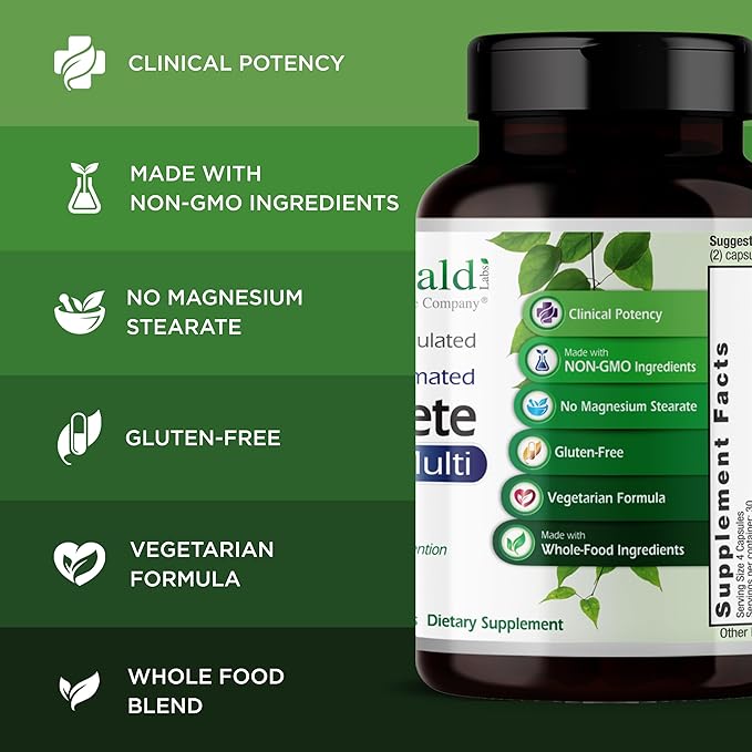 EMERALD LABS Complete Clinical Multi - Multivitamin with Methylated Folate Vitamin D3 Digestive Enzymes &amp More for Gut Health Immune Support &amp More* - 120 Vegetable Capsules (30-Day Supply)