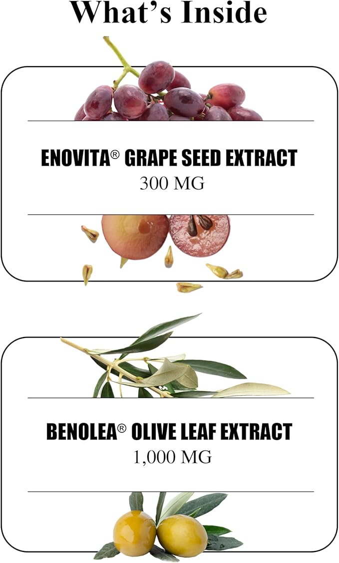 Durable Blood Pressure – Benolea Olive Leaf &amp Enovita Grape Seed Extract – Healthy Circulation Nitric Oxide &amp Artery Support – Doctor Formulated Vegan Non-GMO Made in USA (180 Capsules)
