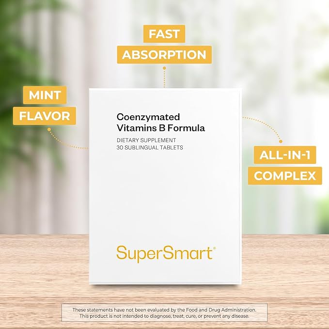 Supersmart - Coenzymated B Formula - Contains All the B Group Vitamins - Five Times More Active | Non-GMO &amp Gluten Free - 30 Tablets