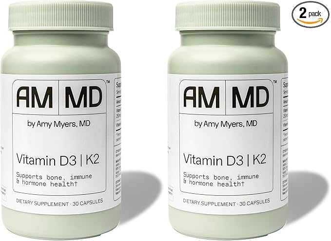 Amy Myers MD Vitamin D3/K2 10000 IU Capsules - Daily Vitamin Supplement for Bone Immune &amp Hormone Health Support - Healthy Mindset &amp Relaxation Aid - 30 Capsules (Pack of 2)