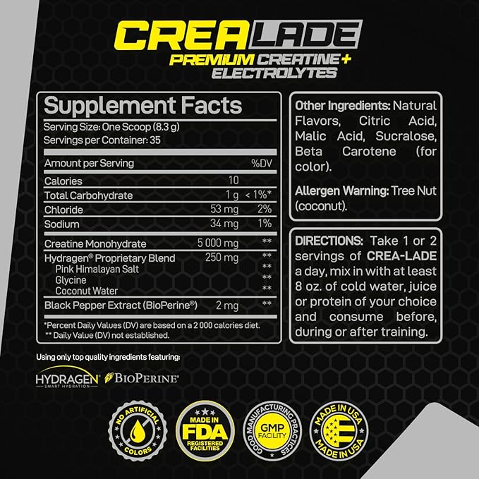 Forzagen CREA-Lade 35 Servings Premium Creatine Monohydrate with Electrolytes Flavored Lemonade Paradise