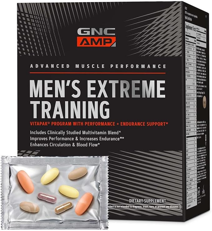 GNC AMP Men’s Extreme Training Vitapak Program 5 Products in 1 Convenient Vitamin Pack for Performance &amp Endurance Adult Multivitamin Proven Ingredients Caffeine Nitric Oxide 30 Day Supply