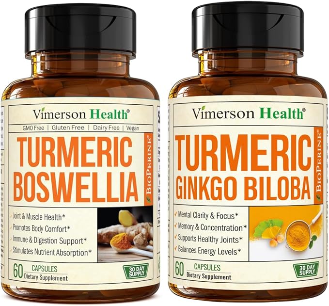 Turmeric Boswellia &amp Turmeric Ginkgo Biloba – Joint Mobility Brain Function &amp Daily Focus Support Supplement Bundle for Men &amp Women