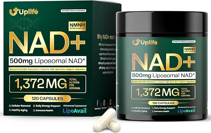 UPLIFE NAD+ Supplement 1372mg – Liposomal NAD+ with CoQ10 Resveratrol Spermidine L-Theanine Apigenin &amp PQQ – NMNH Alternative Booster Cellular Energy Healthy Aging Immune Health – 120 Capsu