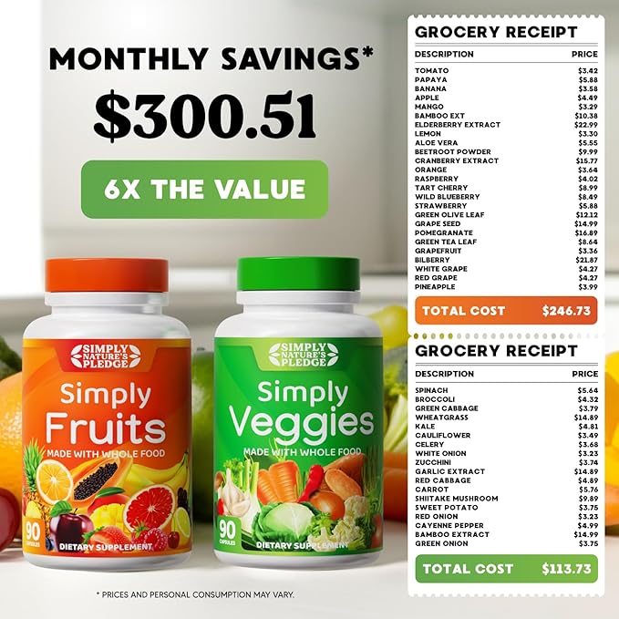 Simply Nature's Pledge - Packed with Over 40 Different Fruits &amp Vegetables - 4 Month Supply- Made with Whole Food Superfoods - with Aloe Vera – 100% Soy Free - 720 Capsules