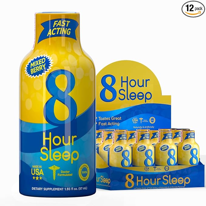 Vitamin Energy 8 Hour Sleep Shot Mixed Berry 12 Pack Melatonin 5-HTP GABA Valerian Lavender Nighttime Relaxation &amp Sleep Support Supplement Zero Sugar Vegan Gluten-Free Kosher 1.93 fl o