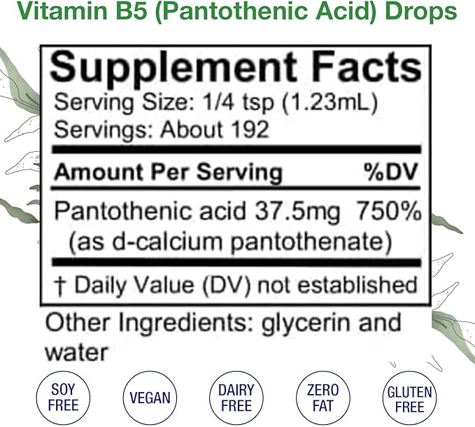 HoneyCombs Vitamin B5 Pantothenic Acid Supplement Liquid Drops - High Potency Vitamin B5 for Men &amp Women - Maintain Healthy Hormones Immune System Hair Skin Nails - Vegan Liquid Vitamins (8 Fl