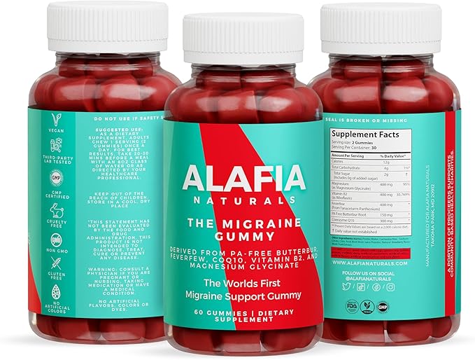 The Migraine Gummy - World's First Comfort and Support Gummy - Magnesium Glycinate Butterbur Feverfew CoQ10 Vitamin B2 400mg Riboflavin 400mg 60ct