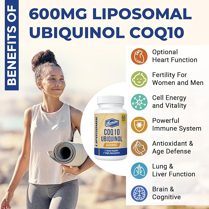 Liposomal CoQ10 Ubiquinol 600mg Softgels|Superior Absorption Ubiquinol CoQ10 Supplement|Powerful Active Antioxidant Form of Coenzyme Q10|Heart Function &amp Energy Production|60 Softgels