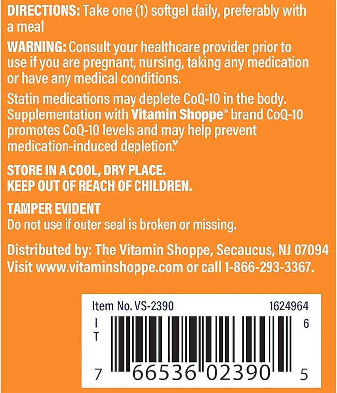 The Vitamin Shoppe CoQ-10 400mg Beneficial for Those Taking (60 Softgels)