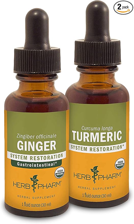 Herb Pharm Ginger Liquid for Digestion 1 Oz and Turmeric Liquid for Musculoskeletal Support 1 Oz Herbal Gift Set