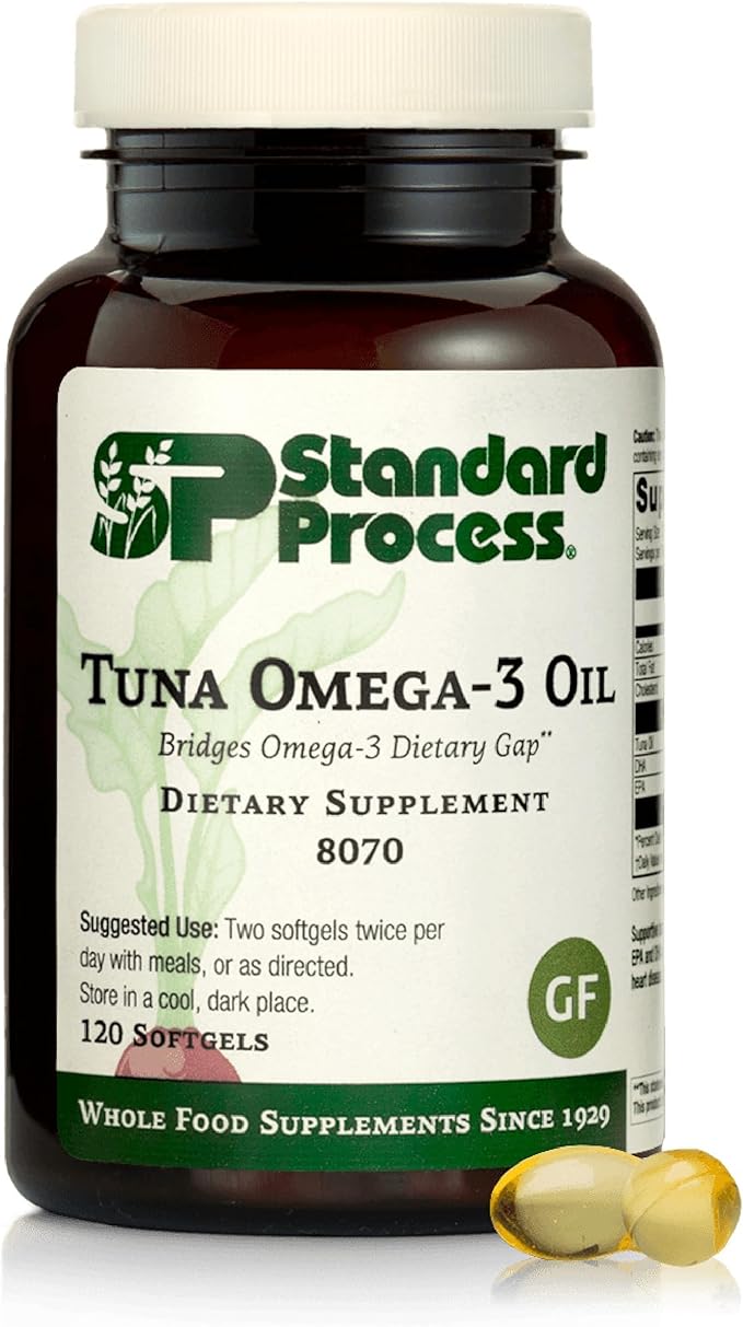 Standard Process Tuna Omega-3 Oil - Brain &amp Eye Health Support Supplement - Essential Fatty Acid Supplement with Omega-3 - Nutritional Supplement to Aid Skin Health - 120 Softgels