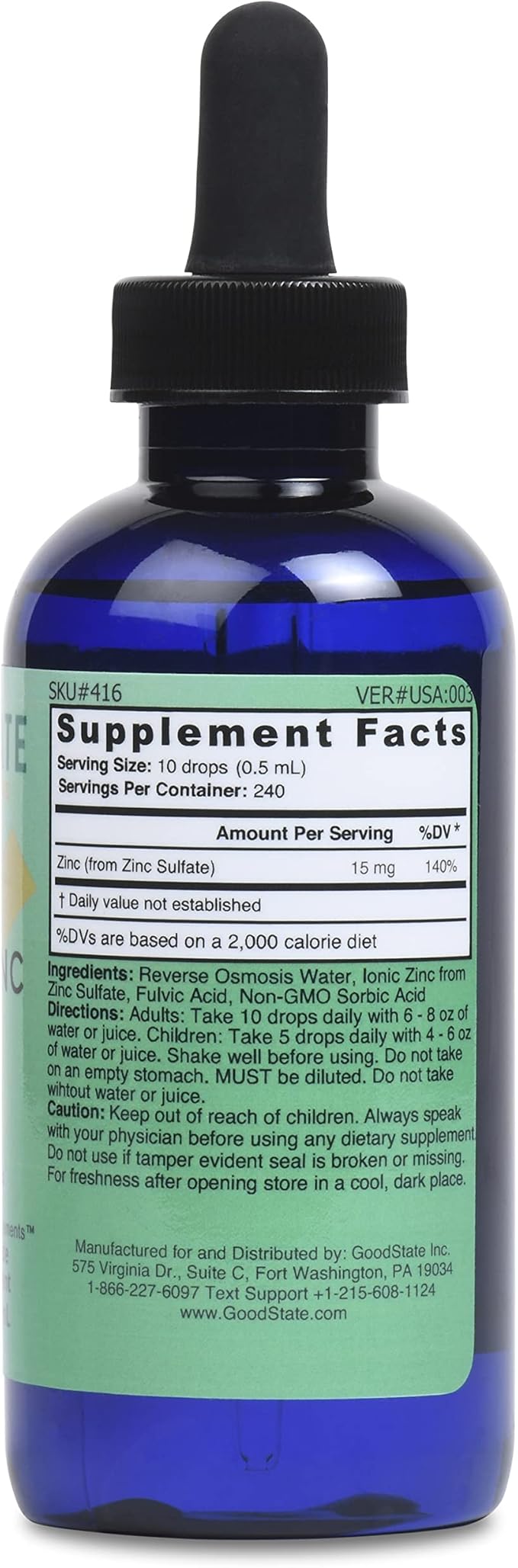 Good State | Liquid Ionic Zinc Plus - Ultra Concentrate (10 Drops Equal 15 mg - 200 Servings per Bottle)